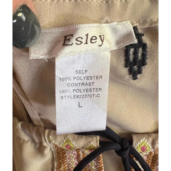 Esley Embroidered Tan Aztec Style Womens Sleeveless Top, Size Large - Picture 8 of 11
